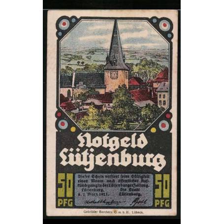 Notgeld Lutjenburg 1921 50 Pfennig vue avec eglise mairie maison a colombages