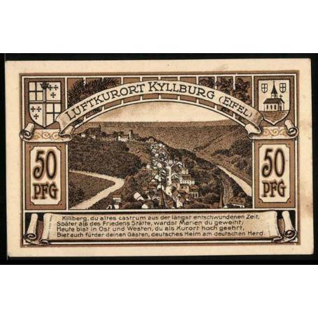 Notgeld Kyllburg / Eifel 1922 50 Pfennig Vue de la ville a vol d'oiseau