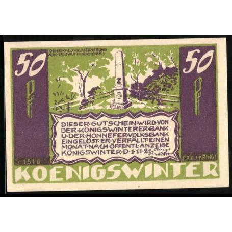 Notgeld Konigswinter 1921 Lot de 50 Pfennig au Monument de l'Insurrection nationale de 1813