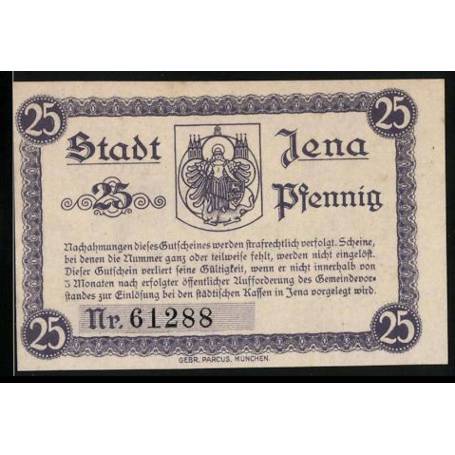 Notgeld Jena 1920 25 Pfennig Armoiries Avec Tour Ange