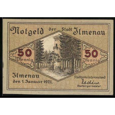 Notgeld Ilmenau 1921 Tour 50 Pfennig sur les armoiries de Kickelhahn