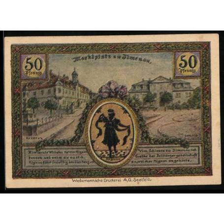 Notgeld Ilmenau 1921 50 Place du marche Pfennig et tour sur le Kickelhahn