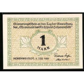 Notgeld Hohenwestedt 1921 1 Mark Lot au monument