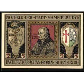 Notgeld Hammelburg 1918 25 Pfennig imprimeur Johan Froben et vue sur la ville