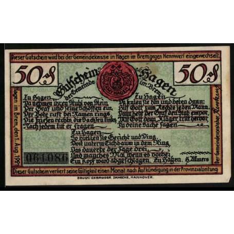 Notgeld Hagen I Brem 1921 50 Pfennig Cour des Paysans Sous le Stal-Eke