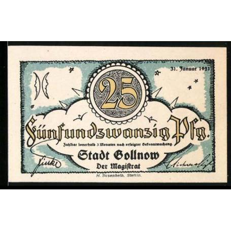 Notgeld Gollnow 1921 25 Pfennig Voilier Sur La Riviere