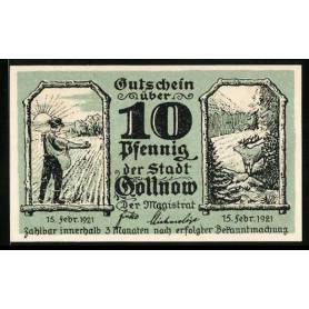 Notgeld Gollnow 1921 10 Pfennig Eglise Fermier Et Cerf Dans La Foret