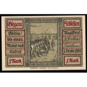 Notgeld Glogau / Silesie 1920 1 Mark Le desarmement de l'occupation francaise de Glogau