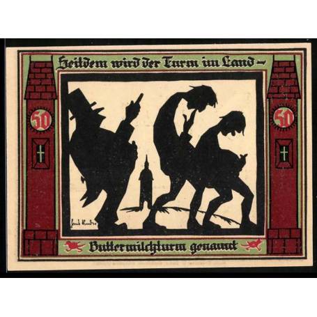 Notgeld Glauchau 1921 50 Pfennig Le maire paie deux agriculteurs Tour de babeurre en arriere-plan