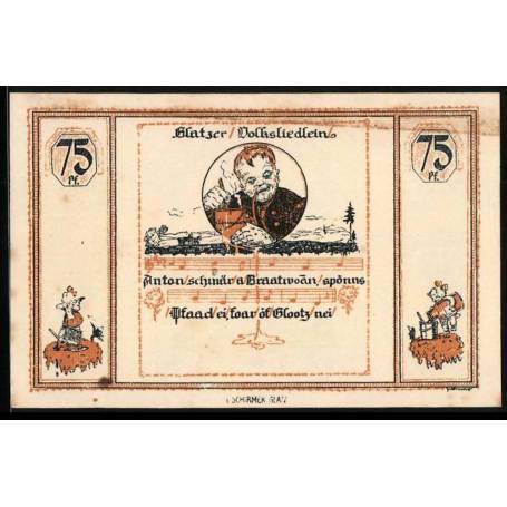 Notgeld Glatz 1921 75 Pfennig Glatzer Chanson Folklorique Homme Avec Seau Et Pipe