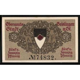 Notgeld Geislingen A St 1920 25 Pfennig Jeunes Ouvriers et Armoiries