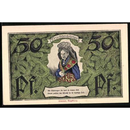 Notgeld Erfurt 1921 50 Pfennig Armoiries de Thuringe et dame agee en costume traditionnel