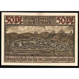 Notgeld Eisenach 1921 50 Pfennig Vue de la ville depuis la vue a vol d'oiseau