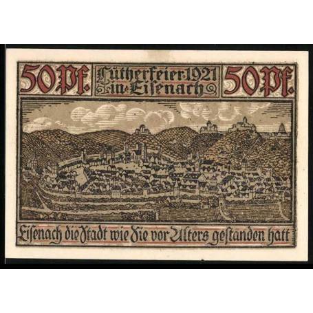 Notgeld Eisenach 1921 50 Pfennig Vue de la ville depuis la vue a vol d'oiseau