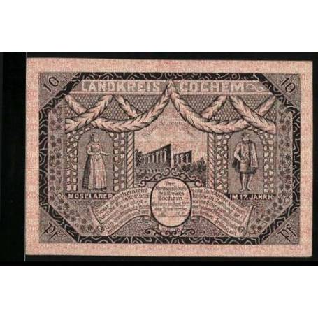 Notgeld Cochem 1921 10 Pfennig Moselaner au XVIIe siecle Ruine Stubben Bremm Ulmen-Eifel