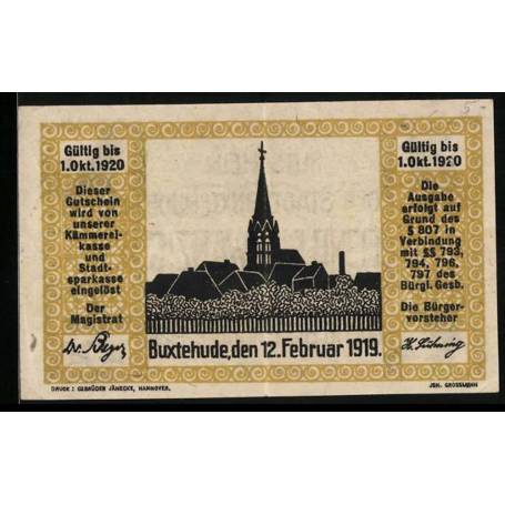 Notgeld Buxtehude 1919 25 Pfennig Silhouette De La Ville Avec L'eglise