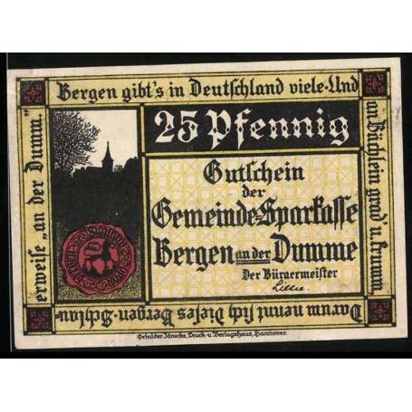 Notgeld Bergen An Der Dumme 1922 25 Pfennig La Cour au 14eme siecle