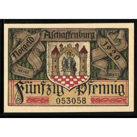 Notgeld Aschaffenburg 1920 50 Porte du chateau de Pfennig avec saint peintre