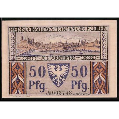 Notgeld Arnsberg 1922 50 Pfennig Vue de Hirschberger Tor