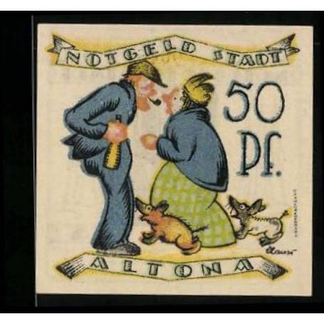 Notgeld Altona 1921 50 pfennigs pour un couple de personnes agees avec un chien