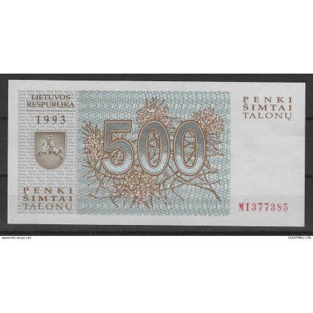 Lituanie - Billet de 500 Talonu - Neuf - 1993 - Loups