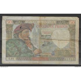 Billet 50 Francs Jacques Coeur 15-5-1941 - Troué