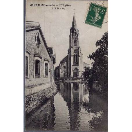 16 - Aigre  ( Charente ) L'église - Voyagé - Dos divisé