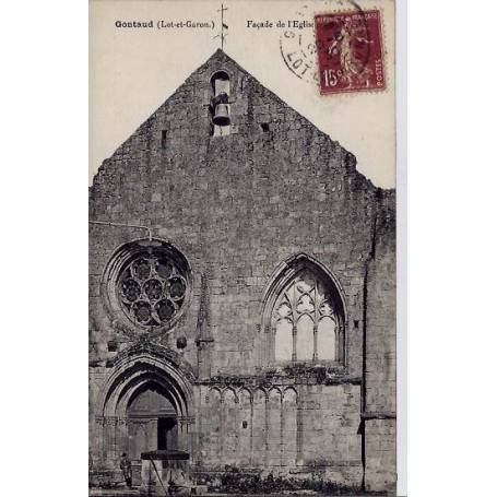 47 - Gontaud - Façade de l'église - Voyagé - Dos divisé