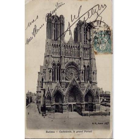 51 - Reims - Cathédrale - Le grand Portail - Voyagé - Dos non divisé