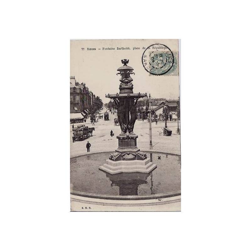 51 - Reims - Fontaine Bartholdi - Place de la république - Voyagé - Dos non di