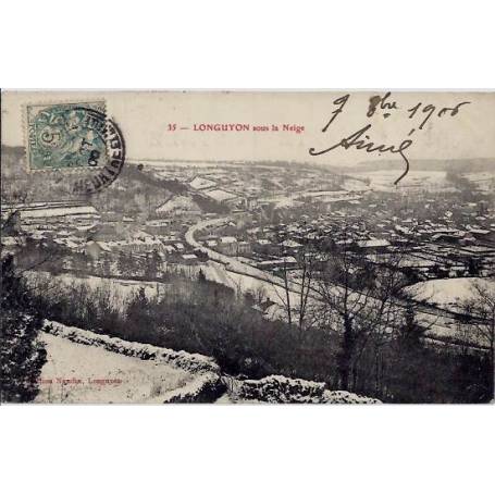 54 - Longuyon - Ville sous la neige - Voyagé - Dos divisé