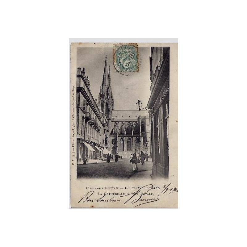 63 - Clermont-Ferrand - La cathédrale et rue Royale - Voyagé - Dos non divisé