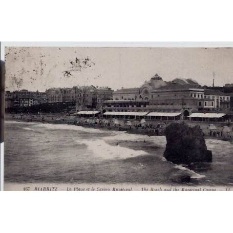 64 - Biarritz - La plage et le Casino Municipal - Voyagé - Dos divisé