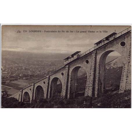 65 - Lourdes - Funiculaire du Pic du Jer - Le grand Viaduc et la ville - Non v