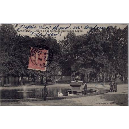 03 - Moulins - Place de la gare - Le bassin des Cignes - Voyagé - Dos divisé...