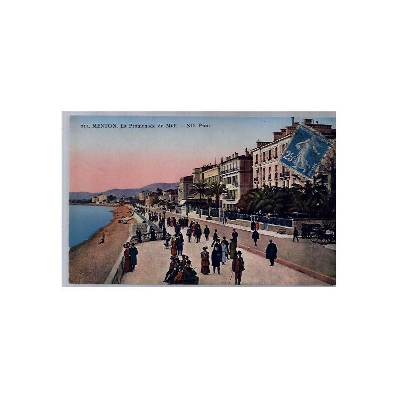 06 - Menton - La promenade du Midi - Voyagé - Dos divisé...