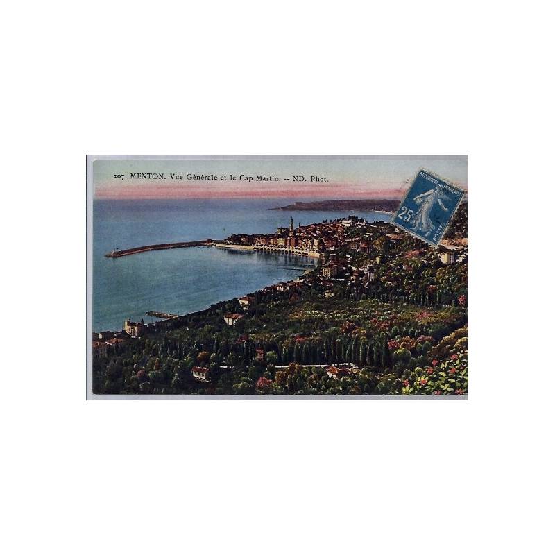 06 - Menton - Vue générale et le Cap Martin - Voyagé - Dos divisé...