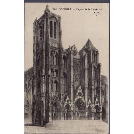 18 - Bourges - Façade de la cathédrale - Voyagé - Dos divisé...