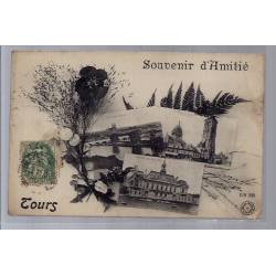 37 - Tours - Carte " Souvenir d' amitié - différentes vues de la ville - Vo...