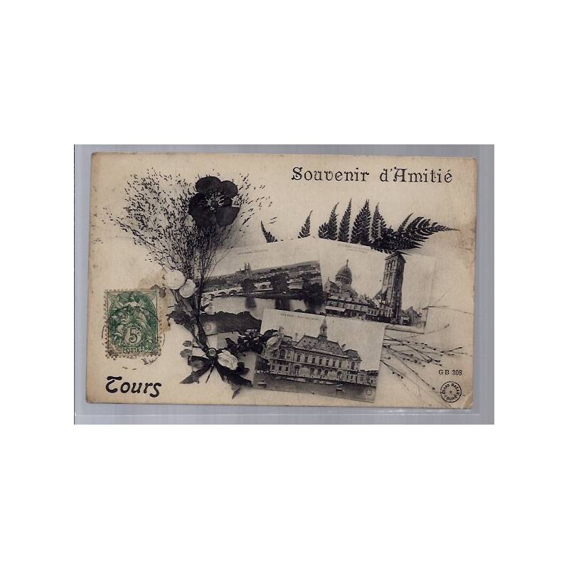 37 - Tours - Carte " Souvenir d' amitié - différentes vues de la ville - Vo...