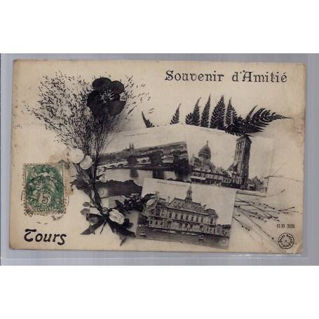 37 - Tours - Carte " Souvenir d' amitié - différentes vues de la ville - Vo...