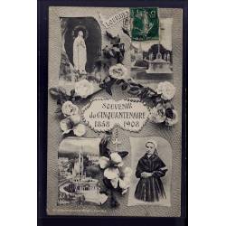 65 - Lourdes - carte " souvenir du cinquantenaire 1858-1908" - Voyagé - Dos d