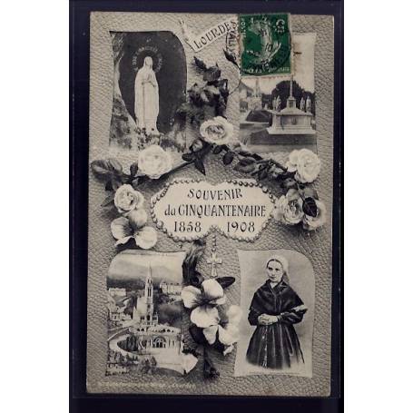 65 - Lourdes - carte " souvenir du cinquantenaire 1858-1908" - Voyagé - Dos d