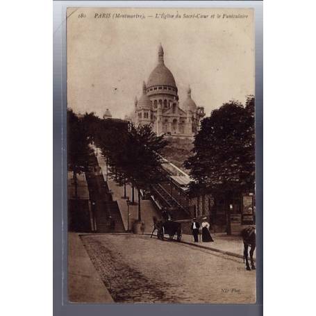 75 - Paris - L' église du Sacré-Coeur et le Funiculaire - Voyagé - Dos divisé