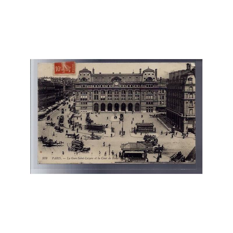 75 - Paris - La gare St-Lazare et la Cour de Rome - Voyagé - Dos divisé