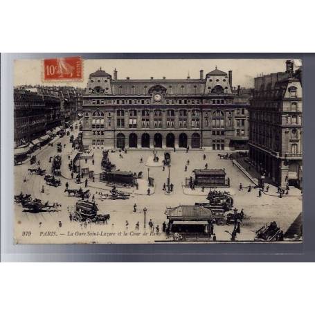 75 - Paris - La gare St-Lazare et la Cour de Rome - Voyagé - Dos divisé