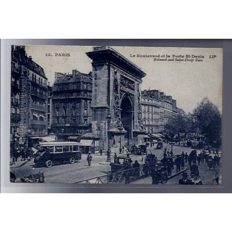 75 - Paris - le Boulevard et la porte St-Denis - Voyagé - Dos divisé