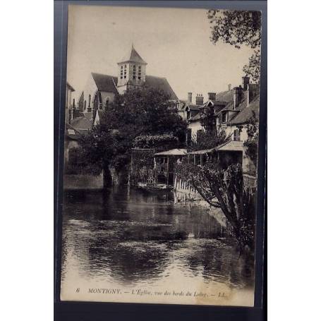 77 - Montigny - L' église - vue des bords du Loing - Voyagé - Dos divisé