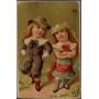 Chromo - Couple d'enfants - La Guigue - Traces de colle - 11.5 cm x 7.